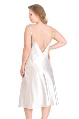 Scarlest Büyük Beden Ekru Uzun İkili Saten Sabahlık Gecelik Takımı