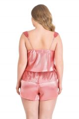 Scarlest Büyük Beden Mercan Saten Babydoll Şort Takımı