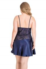 Scarlest Büyük Beden Lacivert Kısa Saten Gecelik