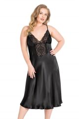 Scarlest Büyük Beden Siyah Uzun Saten Gecelik