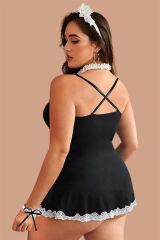 Scarlest Siyah Göğsü Tül İşlenmiş Şık Hemşire Kostümü