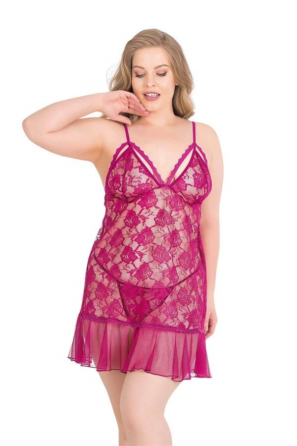 Scarlest Büyük Beden Vişne Kısa Tül Gecelik
