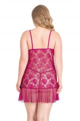 Scarlest Büyük Beden Vişne Kısa Tül Gecelik