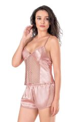 Scarlest Koyu Pudra Saten Babydoll Şort Takımı