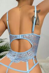 Scarlest Özel Tasarım Dantelli Fantezi Mavi Jartiyer Takımı