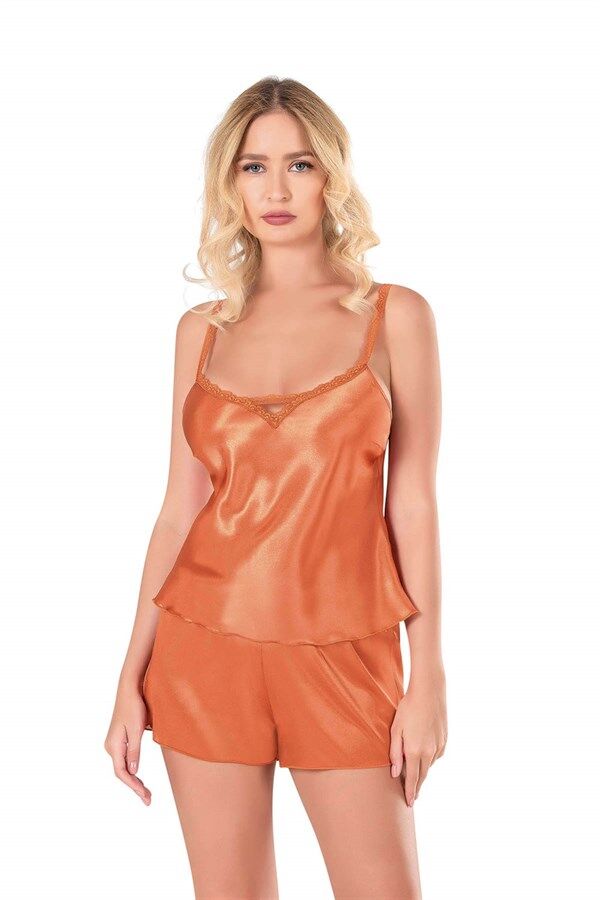 Scarlest Oranj Saten Babydoll Şort Takımı