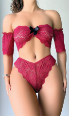 Scarlest Fiyonk Detaylı Kırmızı Dantel Sütyen Külot Takım