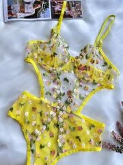 Scarlest Sarı Çiçek Desenli Bodysuit