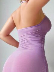 Scarlest Lila Göğüs Dekolteli Transparan Fantezi Tül Gecelik