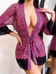 Scarlest Leopar Desenli Fantezi Çekici Sabahlık