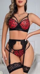 Scarlest Kırmızı Leopar Desenli Fantezi Jartiyer Takımı