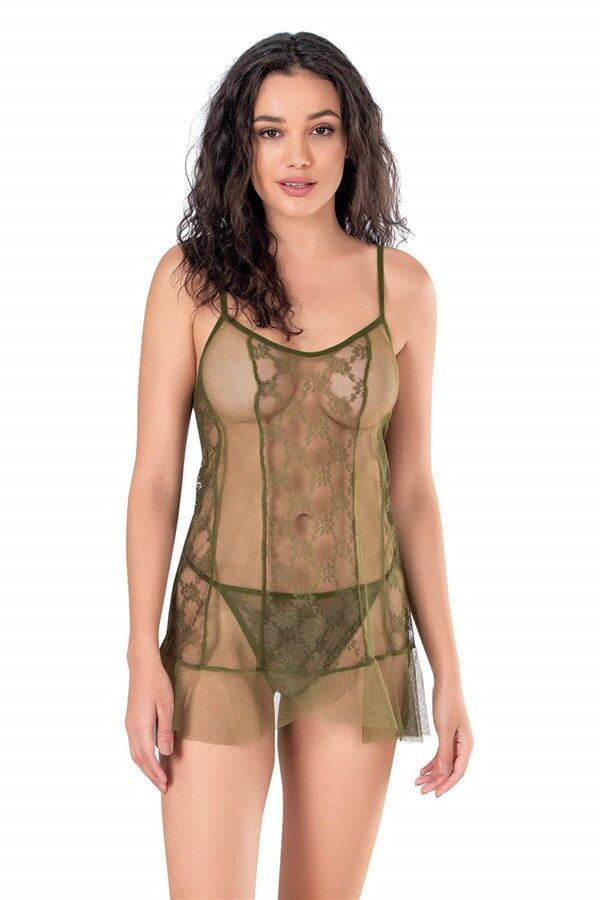 Scarlest Haki Kısa Tül Gecelik