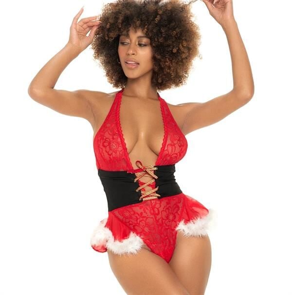 Scarlest Yılbaşı Özel Kırmızı Dantel Detaylı Fantezi Kostüm