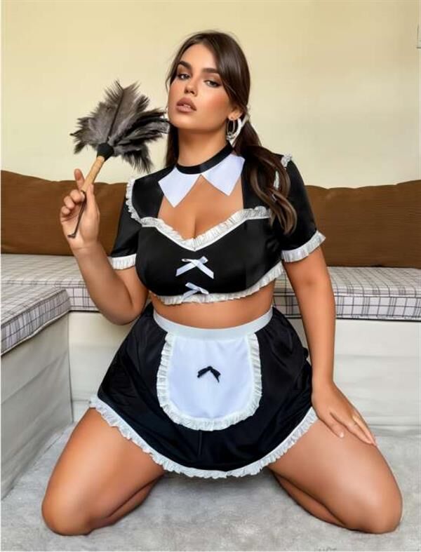 Scarlest Büyük Beden Mini Etekli Büstiyerli Fantezi Hizmetçi Kostümü