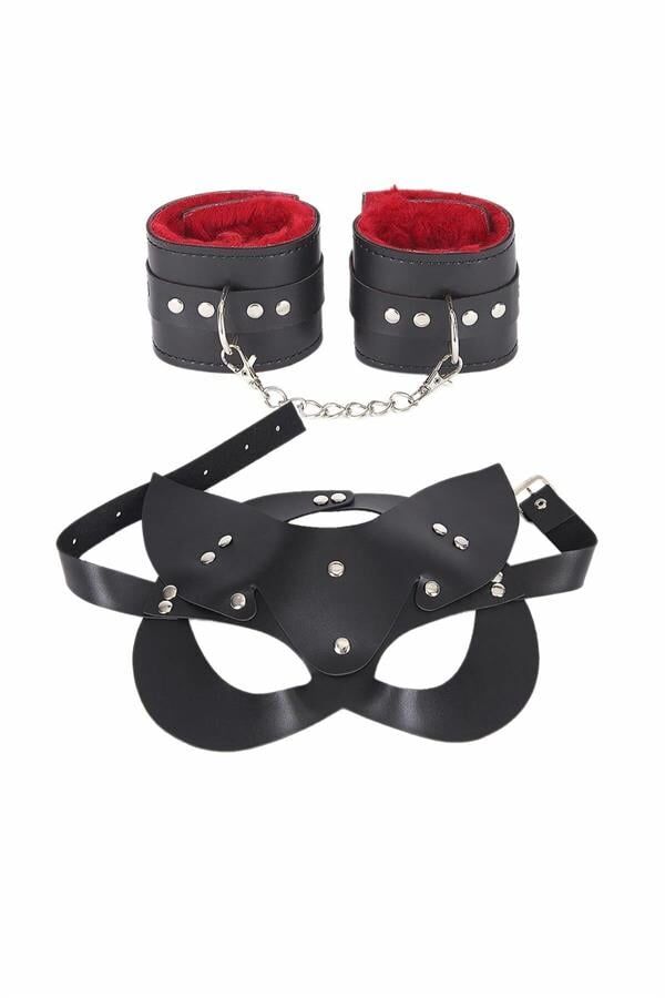 Scarlest Maske Ve Kelepçe Deri Harness Fantezi Set