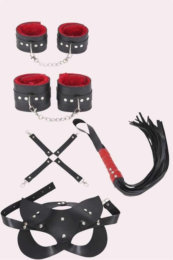 Scarlest 4'lü Kol Bacak Kırbaç Maske Deri Aksesuar Set