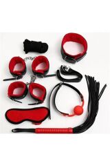 Scarlest Kırmızı/Siyah İçi Tüylü Deri 7'li Harness Set