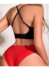 Kırmızı Simli Yanları Şeritli Şık Fantezi Külot