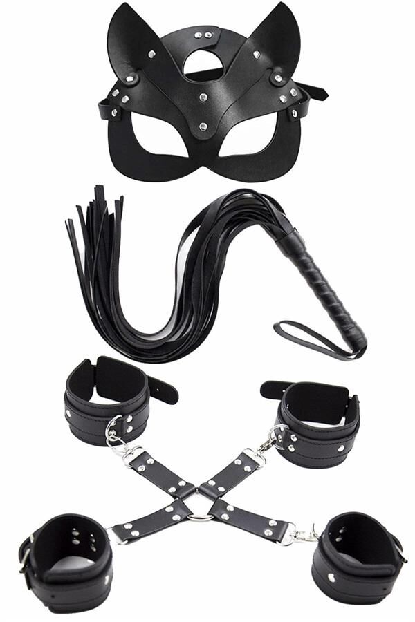 Scarlest Maske Kırbaç Bileklik 5 Li Harness Deri Set