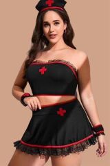 Scarlest Siyah Süprem Penye ve Dantelli Şık Hemşire Kostümü