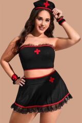 Scarlest Siyah Süprem Penye ve Dantelli Şık Hemşire Kostümü