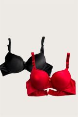 Scarlest Siyah-Kırmızı 2'li Mikro Kumaş İçi Boş Balenli Günlük Desteksiz Sütyen