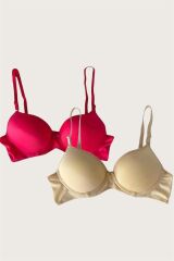 Scarlest Ten-Kırmızı 2'li Mikro Kumaş Push Up Dolgulu Balenli Günlük Destekli Sütyen
