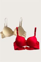 Scarlest Kırmızı-Ten 2'li Mikro Kumaş İçi Boş Balenli Günlük Desteksiz Sütyen