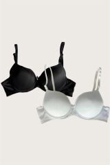 Scarlest Siyah-Beyaz 2'li Mikro Kumaş Push Up Dolgulu Balenli Günlük Destekli Sütyen