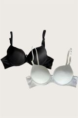Scarlest Beyaz-Siyah 2'li Mikro Kumaş İçi Boş Balenli Günlük Desteksiz Sütyen