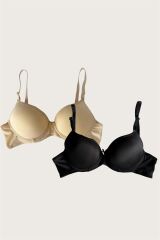 Scarlest Siyah-Ten 2'li Mikro Kumaş Push Up Dolgulu Balenli Günlük Destekli Sütyen