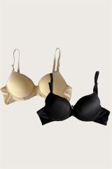 Scarlest Siyah-Ten 2'li Mikro Kumaş Push Up Dolgulu Balenli Günlük Destekli Sütyen