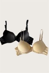 Scarlest Siyah-Ten 2'li Mikro Kumaş Push Up Dolgulu Balenli Günlük Destekli Sütyen