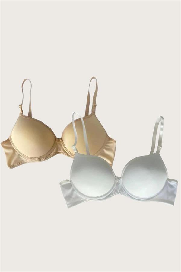 Scarlest Ten-Beyaz 2'li Mikro Kumaş İçi Boş Balenli Günlük Desteksiz Sütyen
