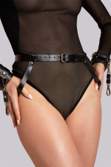 Scarlest Arkadan ve Önden Bağlanabilir Siyah Deri Bilekli Fantezi Harness