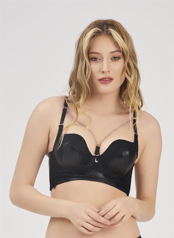 MOONLIGHT 2214 SİYAH SÜTYEN ZİNCİR DETAYLI