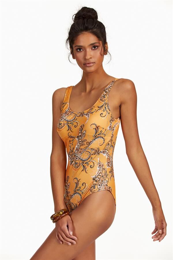 Scarlest Şal Desenli Yuvarlak Yaka Mayo