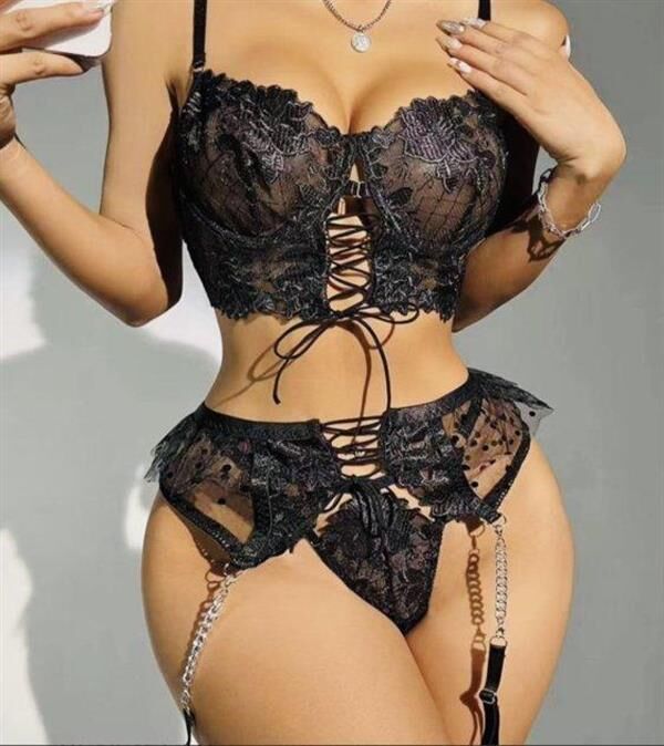 Scarlest Büstiyerli Dantel Fantezi Siyah Jartiyer Takımı