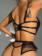 Scarlest Büstiyerli Dantel Fantezi Siyah Jartiyer Takımı