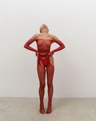 Scarlest Özel Bölgesi Açık Kırmızı Taşlı Fantezi Vücut Çorabı