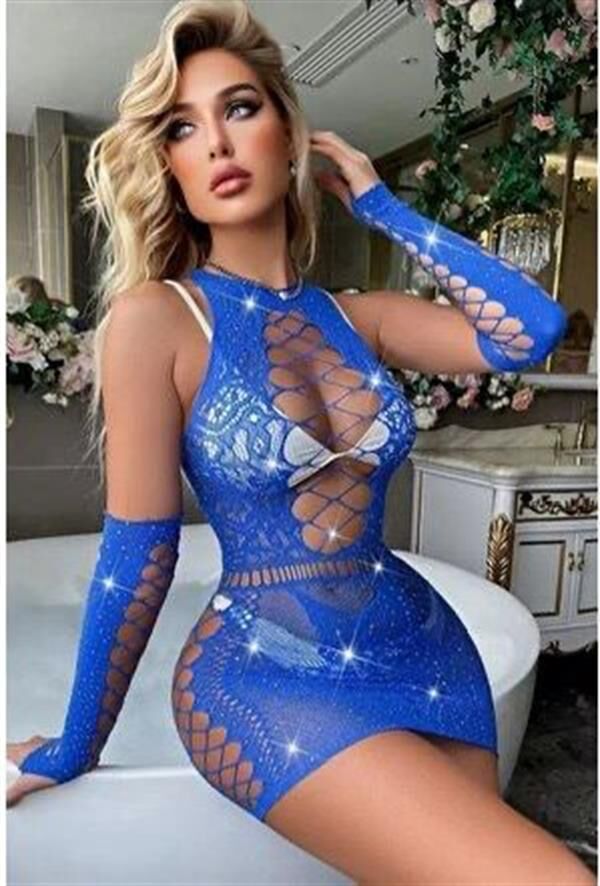 Scarlest Özel Tasarım Taşlı Mavi Fantezi Vücut Çorabı