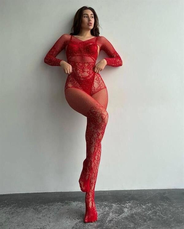 Scarlest Özel Tasarım Kırmızı Taşlı Fantezi Vücut Çorabı