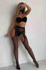 Scarlest Özel Tasarım Siyah Taşlı Fantezi Vücut Çorabı