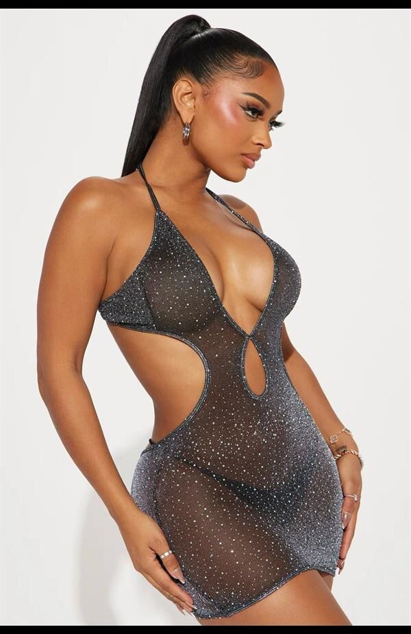 Scarlest Özel Tasarım Boyundan Bağlamalı Siyah Taşlı Fantezi Vücut Çorabı