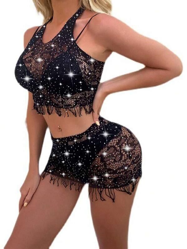 Scarlest Özel Tasarım Siyah Taşlı Fantezi Vücut Çorabı