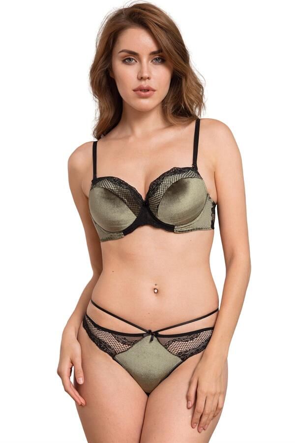 Scarlest Kadife Balenli Destekli Dolgulu Askıları Çıkabilen Dantelli Sütyen ve String Takım