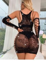 Scarlest Özel Tasarım Siyah Taşlı Fantezi Vücut Çorabı