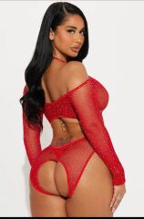 Scarlest Özel Tasarım Kırmızı Taşlı Fantezi Vücut Çorabı