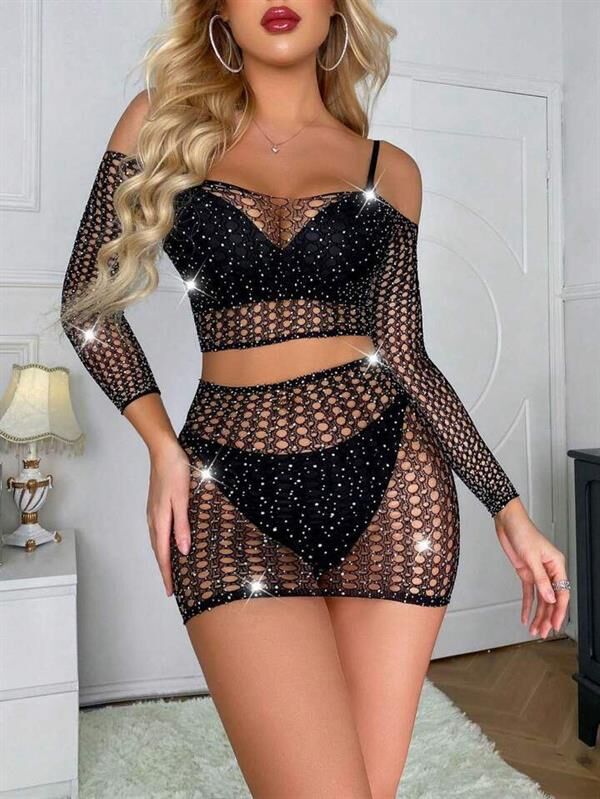 Scarlest Özel Tasarım Siyah Taşlı Fantezi Vücut Çorabı