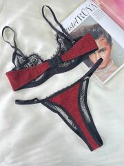 Scarlest Özel Tasarım Dantel İşlemeli  Bordo Desteksiz Bralet Takımı